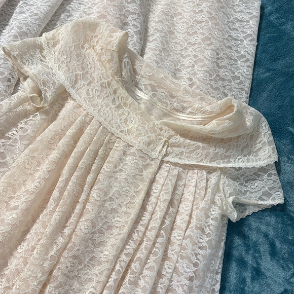 Vintage robe gown set size XS lace barely pink cream from France size 1 peignoir - Picture 9 of 13
